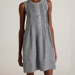 NWT Quince 100% European Linen Sleeveless Swing Dress Large Black Gingham Large